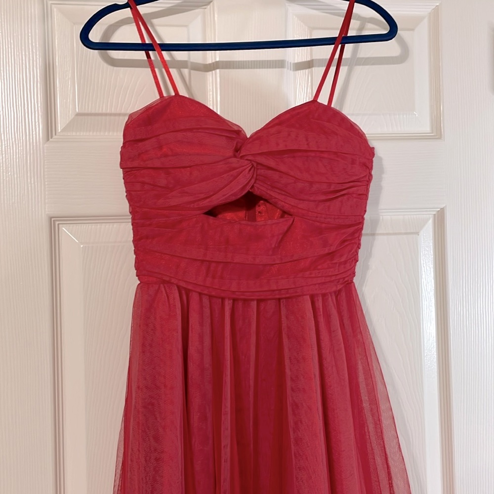 Bettie Page Tatyana Red peek-a-Boo Tulle and Satin Dress. Sz Small NWT